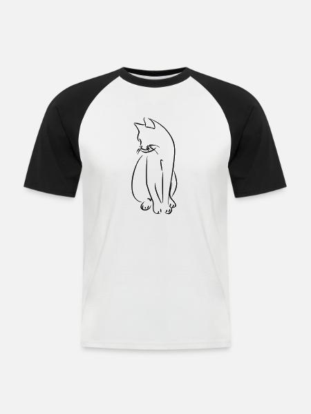 Cat cats kitty outline 1c - Men's Baseball T-Shirt - white/black