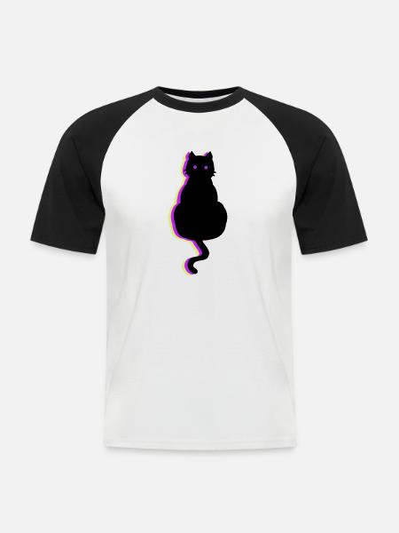 Leuchtkatze pink - Männer Baseball-T-Shirt - Weiß/Schwarz