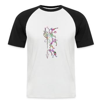 Kokopelli Musician Acrobats - Boho Feather 1 - T-shirt baseball manches courtes Homme - blanc/noir - Devant - Nik (191cm)