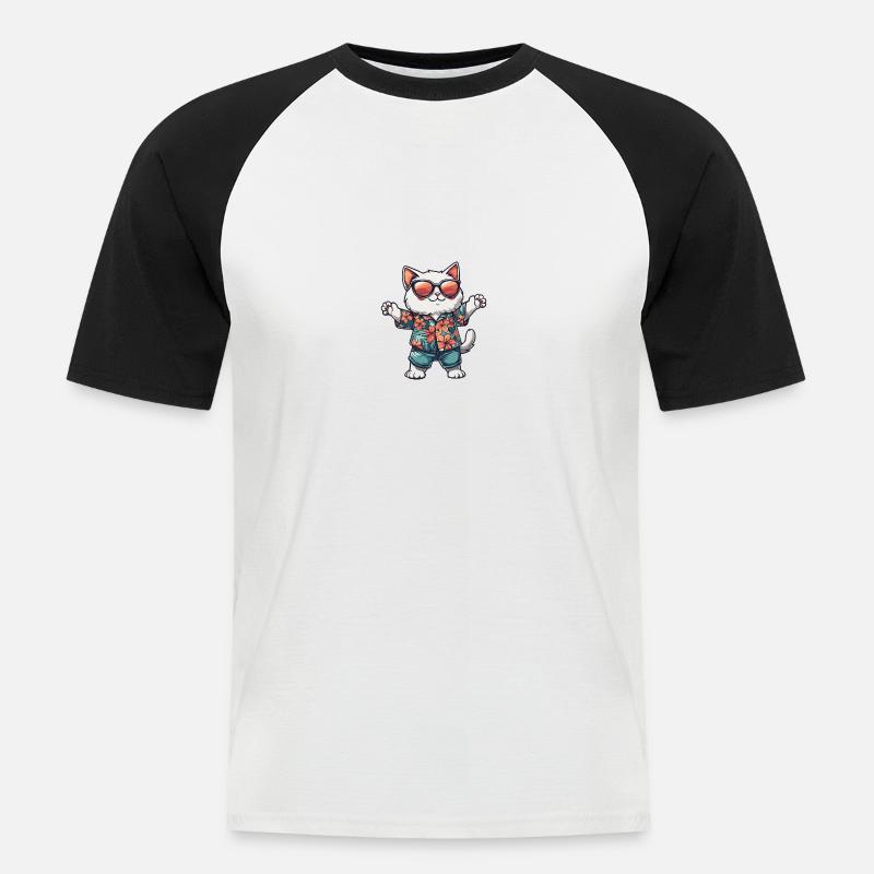 Katze Comic Urlaub - Männer Baseball-T-Shirt - Weiß/Schwarz