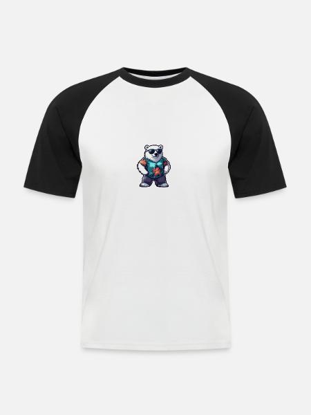 Eisbär Comic Urlaub - Männer Baseball-T-Shirt - Weiß/Schwarz