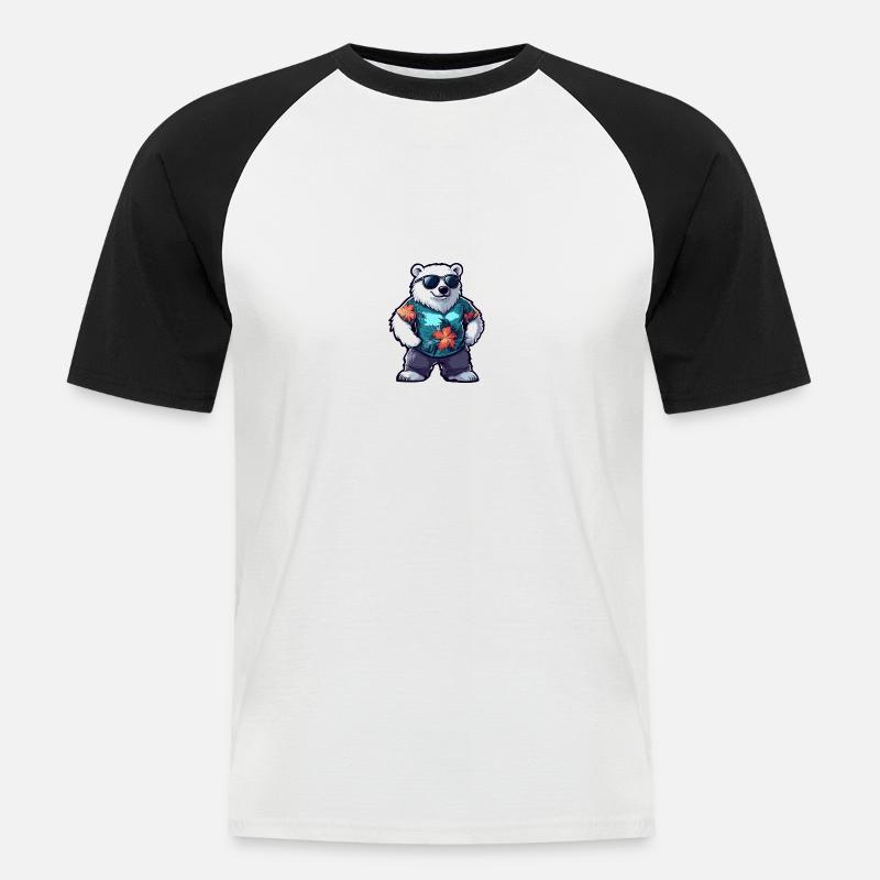 Eisbär Comic Urlaub - Männer Baseball-T-Shirt - Weiß/Schwarz