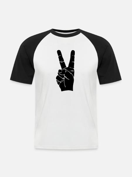 peace zeichen hand (dh) - Männer Baseball-T-Shirt - Weiß/Schwarz