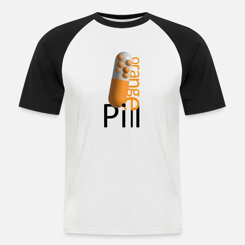 Orange Pill BTC - Männer Baseball-T-Shirt - Weiß/Schwarz