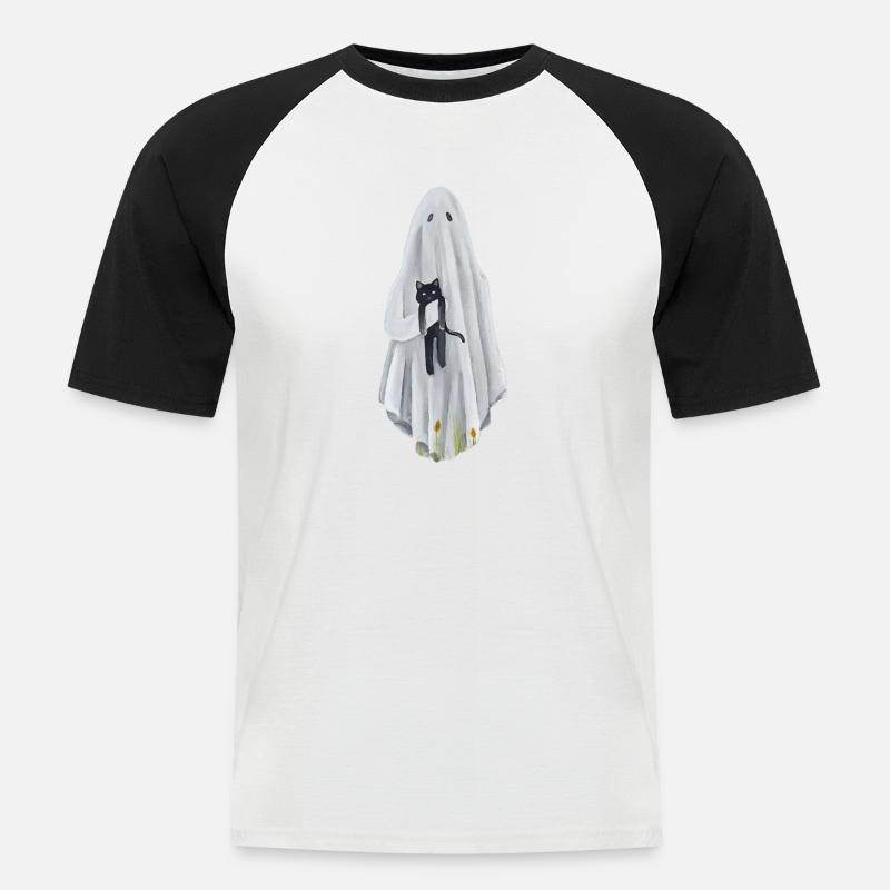 Geist mit Katze - Männer Baseball-T-Shirt - Weiß/Schwarz