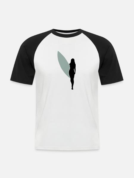 surfgirlshape1 - Männer Baseball-T-Shirt - Weiß/Schwarz