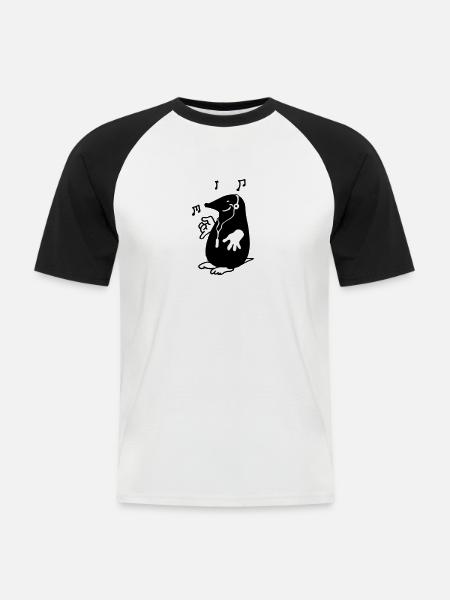 Maulwurf mit MP3-Man - Männer Baseball-T-Shirt - Weiß/Schwarz