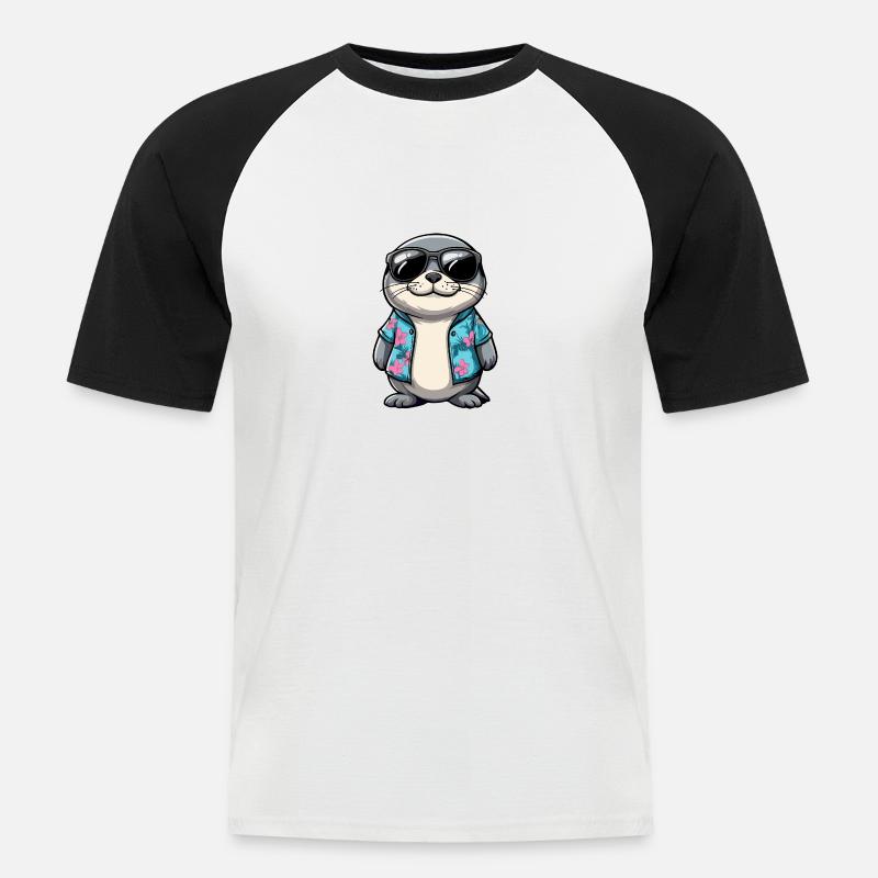 Robbe Comic Urlaub - Männer Baseball-T-Shirt - Weiß/Schwarz