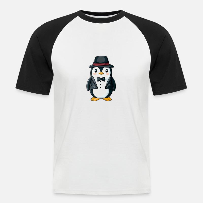 Süßer Pinguin Agent - Männer Baseball-T-Shirt - Weiß/Schwarz