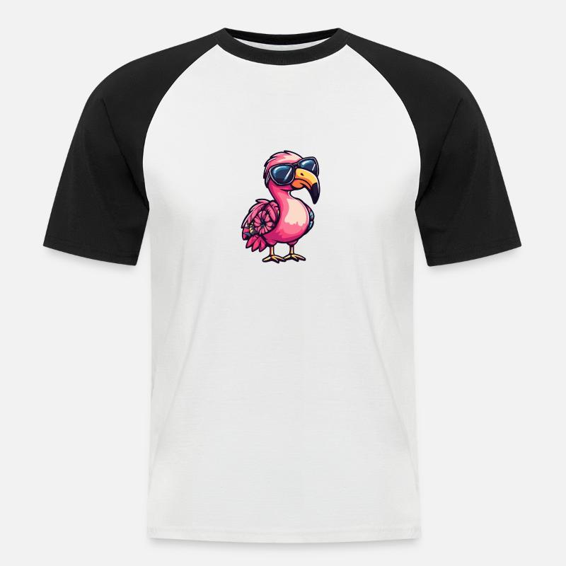 Flamingo Comic Urlaub - Männer Baseball-T-Shirt - Weiß/Schwarz