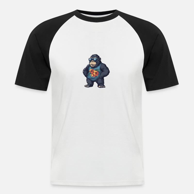 Gorilla Comic Urlaub - Männer Baseball-T-Shirt - Weiß/Schwarz