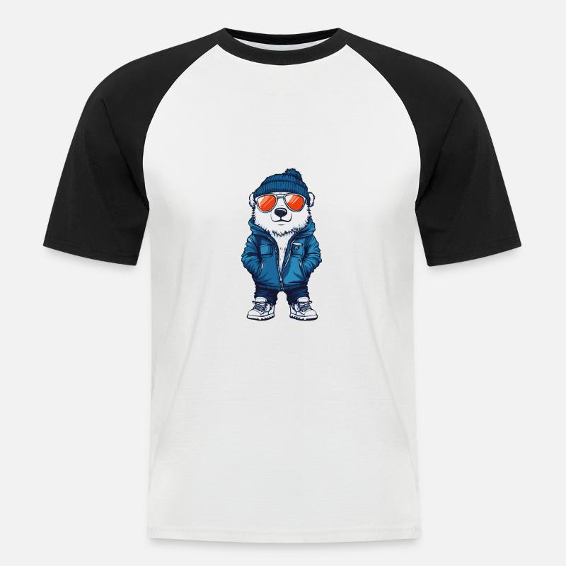 Eisbär Winter Comic - Männer Baseball-T-Shirt - Weiß/Schwarz