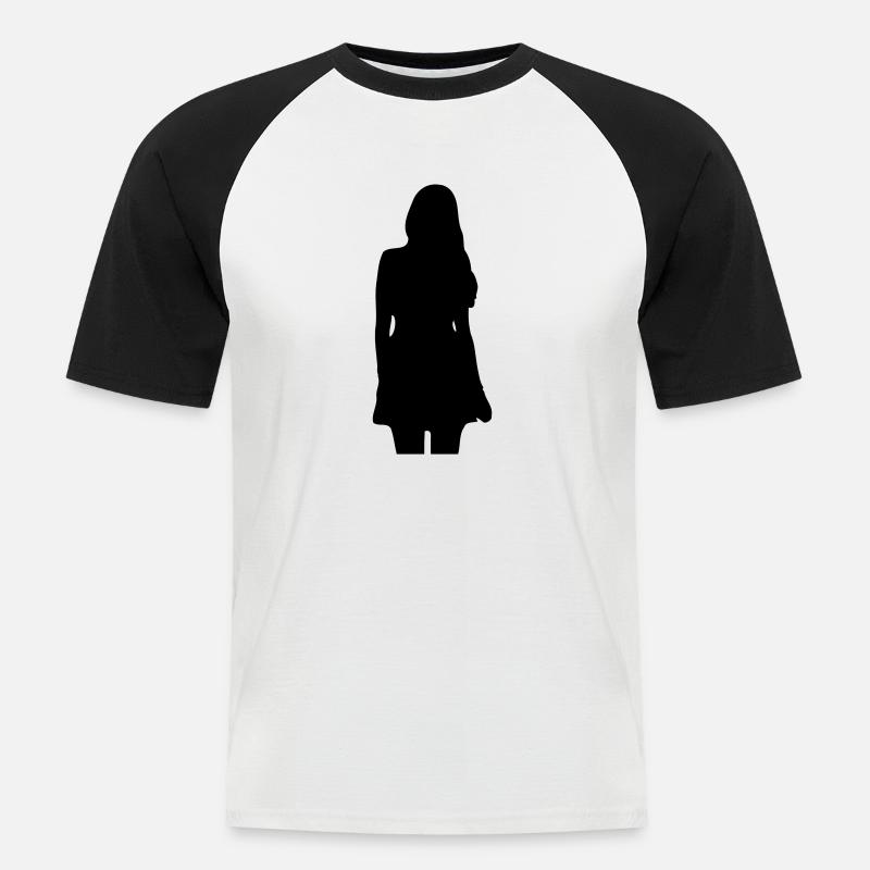 Modell Mädchen Silhouette - Männer Baseball-T-Shirt - Weiß/Schwarz