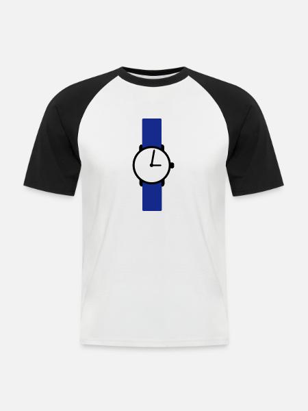 Uhr - Männer Baseball-T-Shirt - Weiß/Schwarz