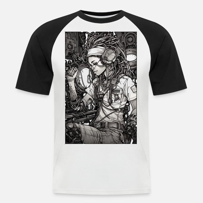 Tech-Mädchen, schwarz und weiß, , Digital - Männer Baseball-T-Shirt - Weiß/Schwarz
