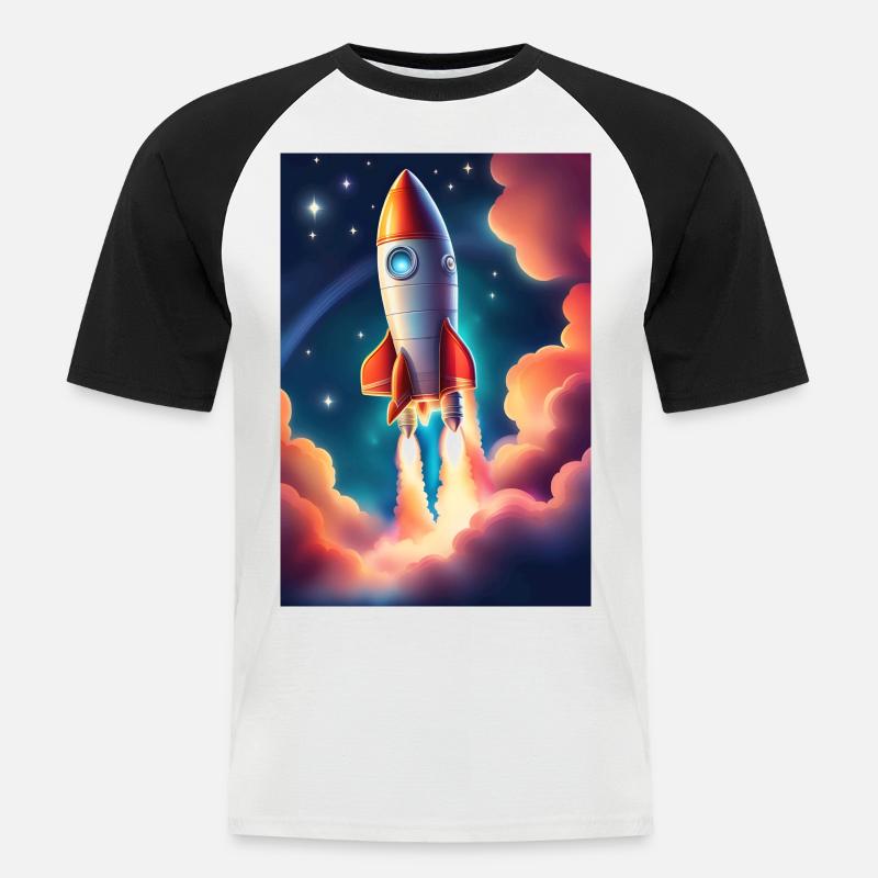 Fusée mignonne dans l’espace - T-shirt baseball manches courtes Homme - blanc/noir