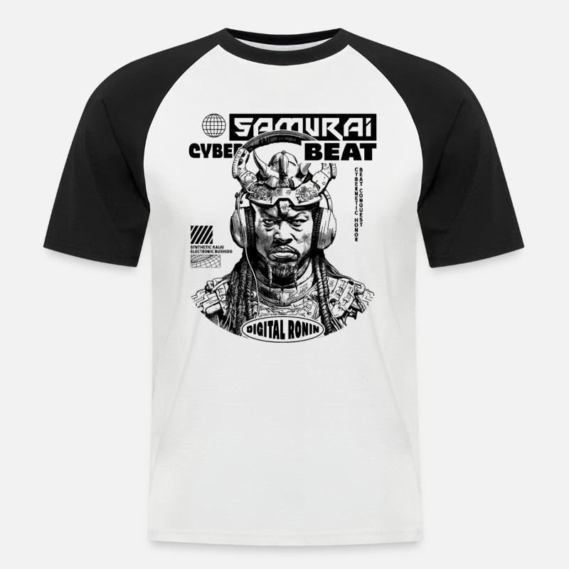 Tech Samurai Sci-Fi Shirt - Männer Baseball-T-Shirt - Weiß/Schwarz