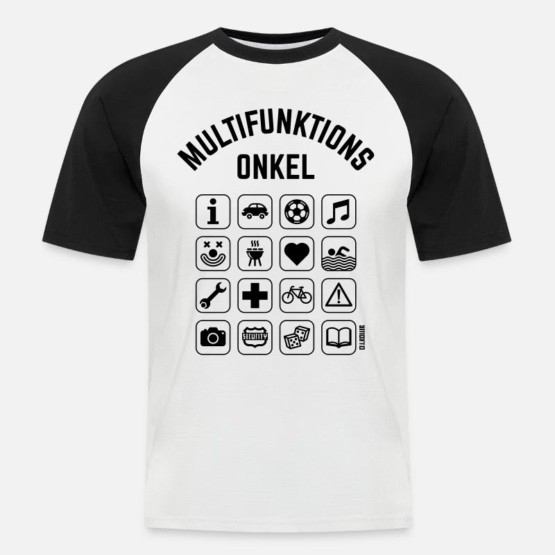 Multifunktions Onkel (16 Icons) - Männer Baseball-T-Shirt - Weiß/Schwarz