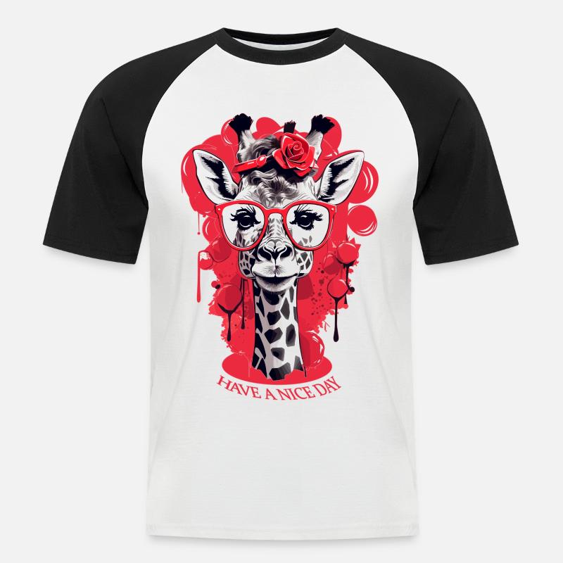 Süße Giraffe mit Brille - Männer Baseball-T-Shirt - Weiß/Schwarz