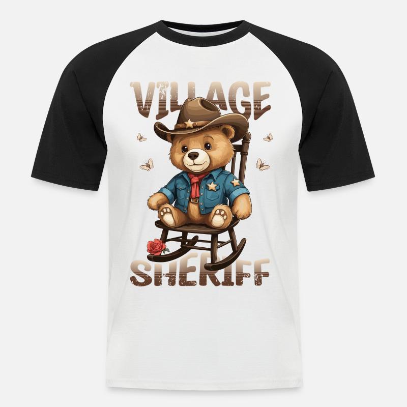 Bär der Dorf Sheriff - Männer Baseball-T-Shirt - Weiß/Schwarz