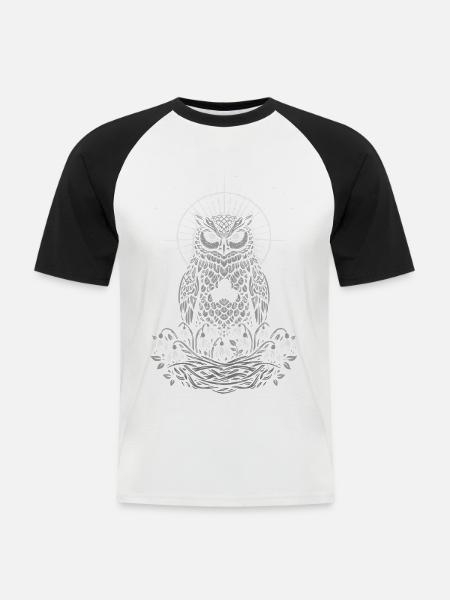 Imbolc Owl with Triskele and Snowdrops - Men's Baseball T-Shirt - white/black