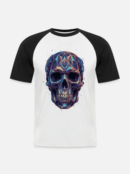 Geometrischer Schädel in Farbpracht - Männer Baseball-T-Shirt - Weiß/Schwarz