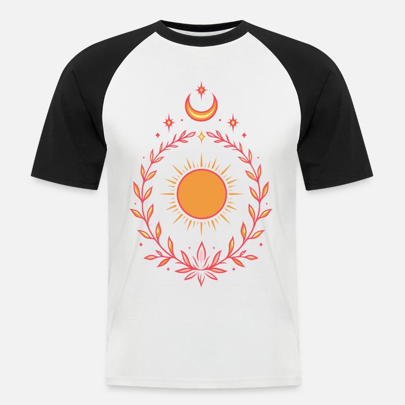 Mittsommer Sonne – Boho Litha Design - Männer Baseball-T-Shirt - Weiß/Schwarz