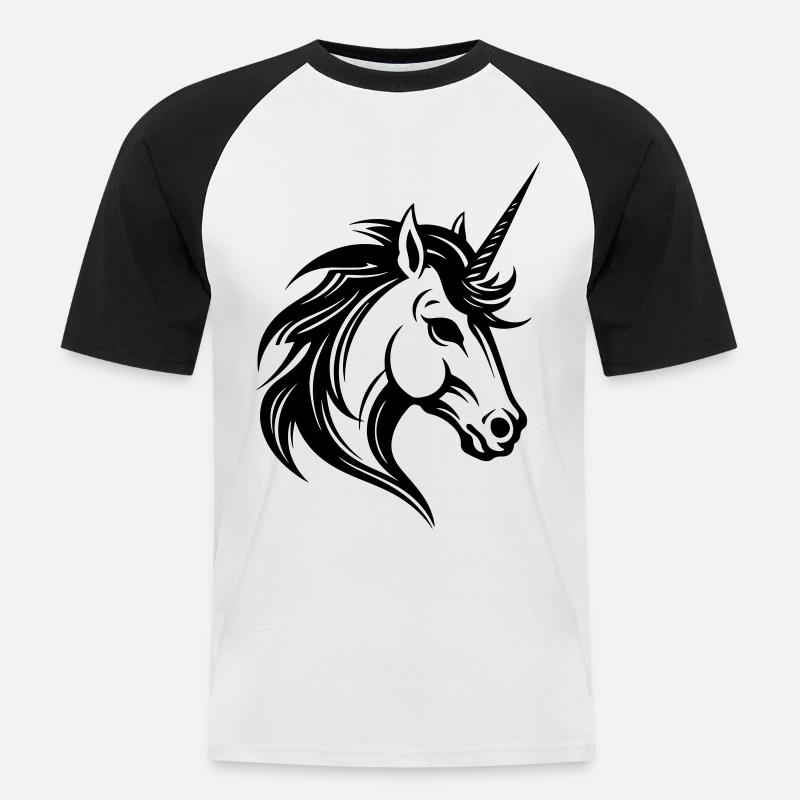 Einhorn Kopf - Männer Baseball-T-Shirt - Weiß/Schwarz