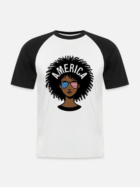 Amerika Afro - Männer Baseball-T-Shirt - Weiß/Schwarz