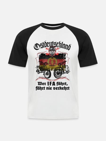 Wer IFA fährt.... S51 - Schwalbe DDR Moped VEB - Männer Baseball-T-Shirt - Weiß/Schwarz