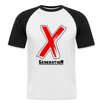 Génération X Lettres/X Symbole Texte Cadeau - T-shirt baseball manches courtes Homme - blanc/noir - Devant - Nik (191cm)