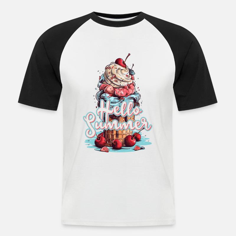 Hello Summer Eis Eiscreme Eisdiele - Männer Baseball-T-Shirt - Weiß/Schwarz
