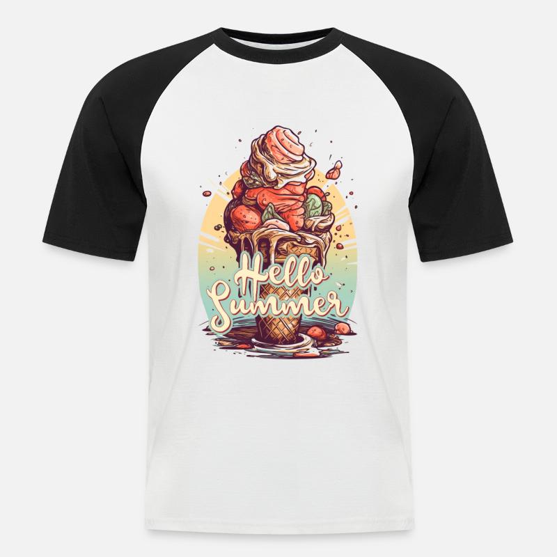 Hello Summer Eis Eiscreme Eisdiele - Männer Baseball-T-Shirt - Weiß/Schwarz