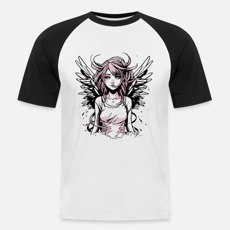 Modernes Engel Mädchen - Männer Baseball-T-Shirt - Weiß/Schwarz
