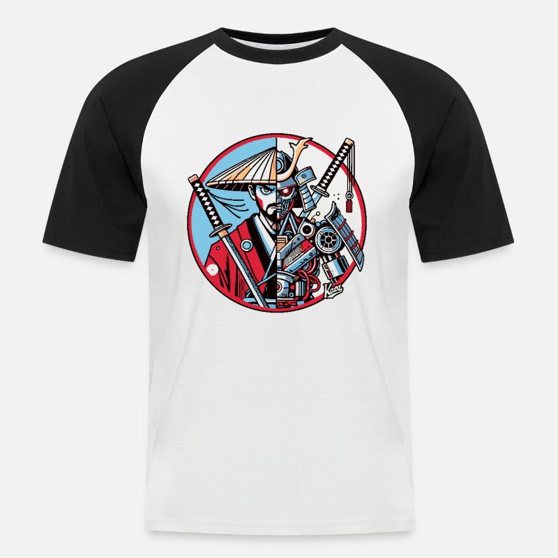 Samurai-Ronin oder Mecha-Shogun - Männer Baseball-T-Shirt - Weiß/Schwarz