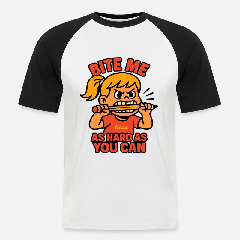 Beiß mich! Comic-Mädchen mit Wutanfall - Männer Baseball-T-Shirt - Weiß/Schwarz
