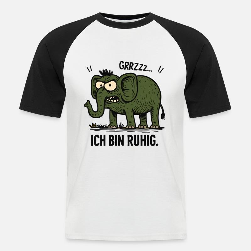 Wütender Elefant – Ich bin ruhig. - Männer Baseball-T-Shirt - Weiß/Schwarz