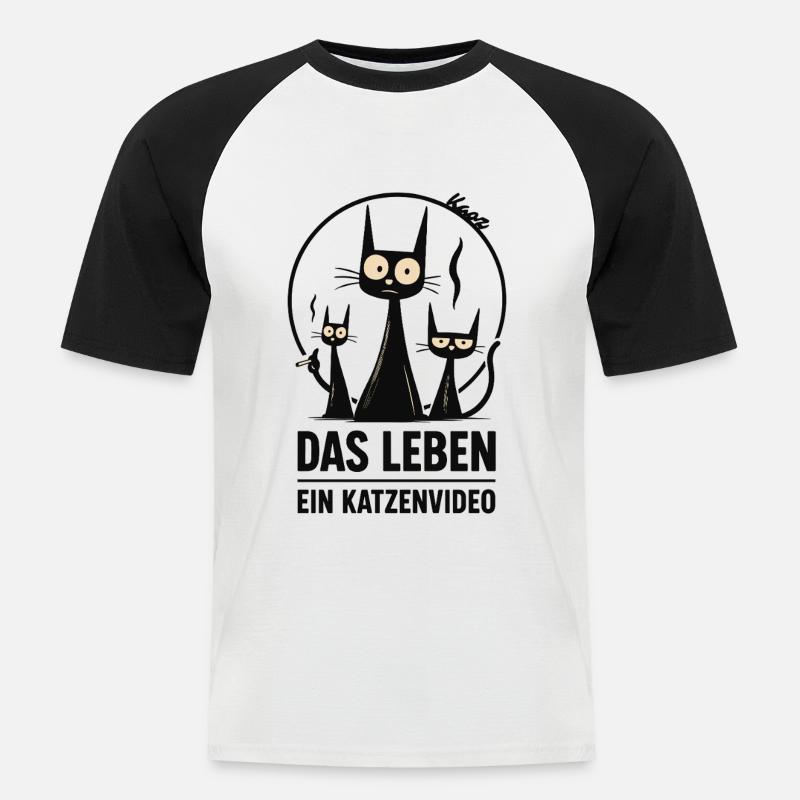 Das Leben: Ein Katzenvideo - Männer Baseball-T-Shirt - Weiß/Schwarz