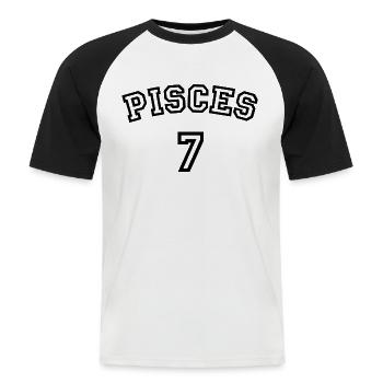 Zodiac Line "Trikot-Style" - Pisces - Männer Baseball-T-Shirt - Weiß/Schwarz - Vorne - Nik (191cm)