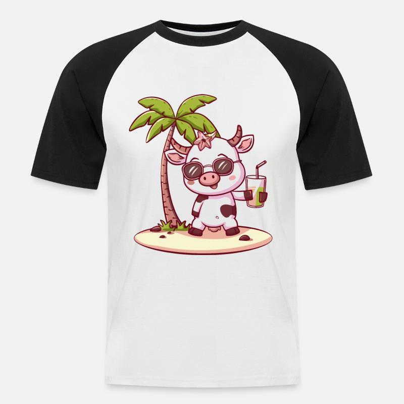 Kuh Sommer Strand Comic - Männer Baseball-T-Shirt - Weiß/Schwarz