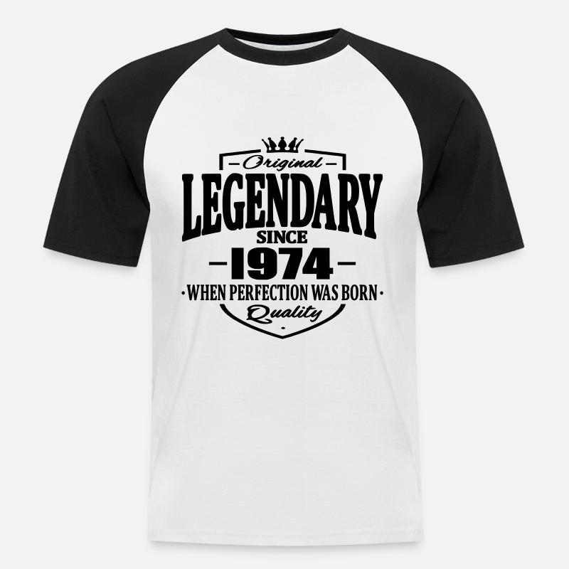 Legendary seit 1974 - Männer Baseball-T-Shirt - Weiß/Schwarz