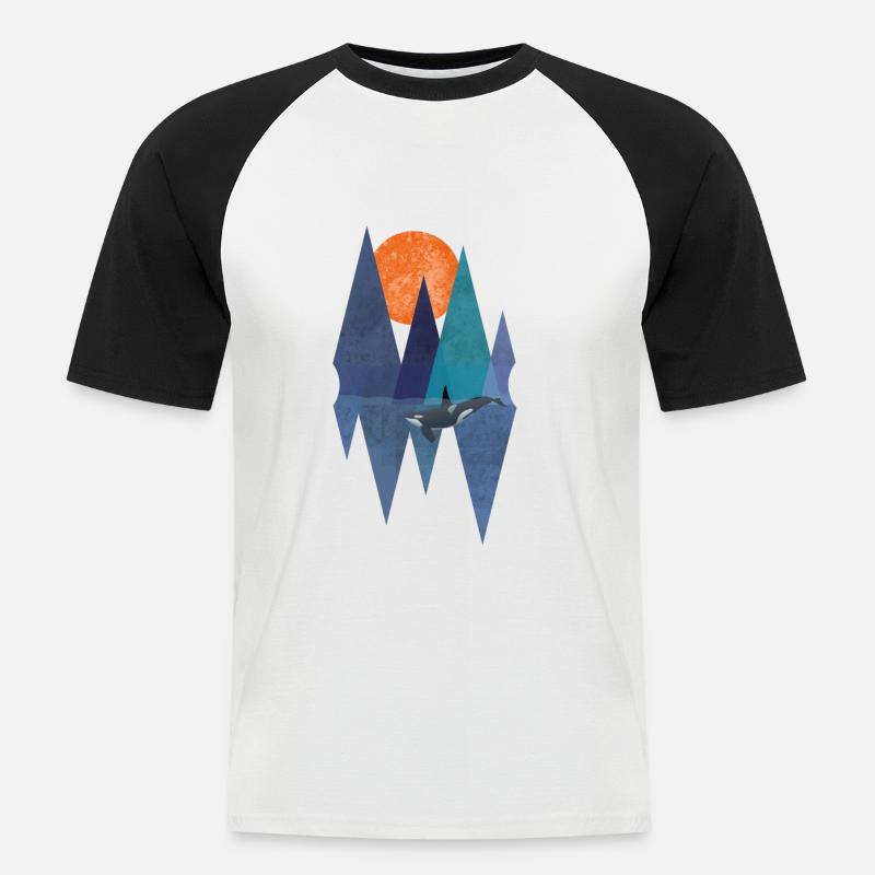 Conception d'épaulard orque polygone - T-shirt baseball manches courtes Homme - blanc/noir