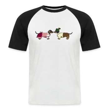 Teckel Bavière 4 - T-shirt baseball manches courtes Homme - blanc/noir - Devant - Nik (191cm)