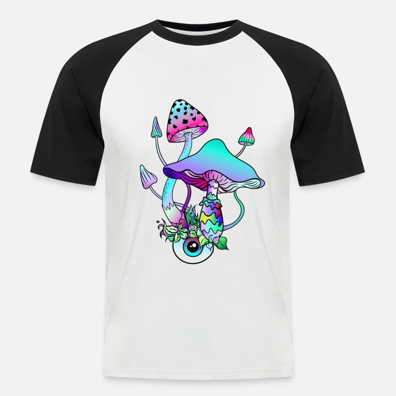 Magic Mushrooms Psychedelic Art - Männer Baseball-T-Shirt - Weiß/Schwarz