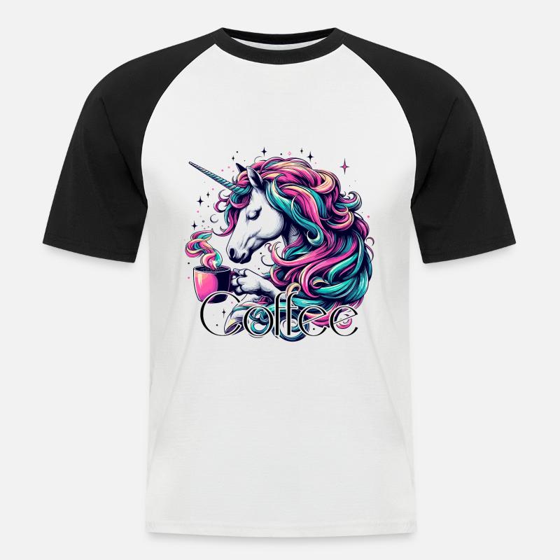 Einhorn Kaffee Geschenk - Männer Baseball-T-Shirt - Weiß/Schwarz