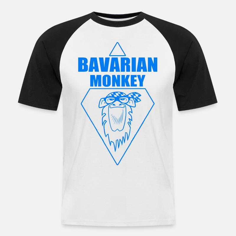 Bavarian Monkey Label - Männer Baseball-T-Shirt - Weiß/Schwarz