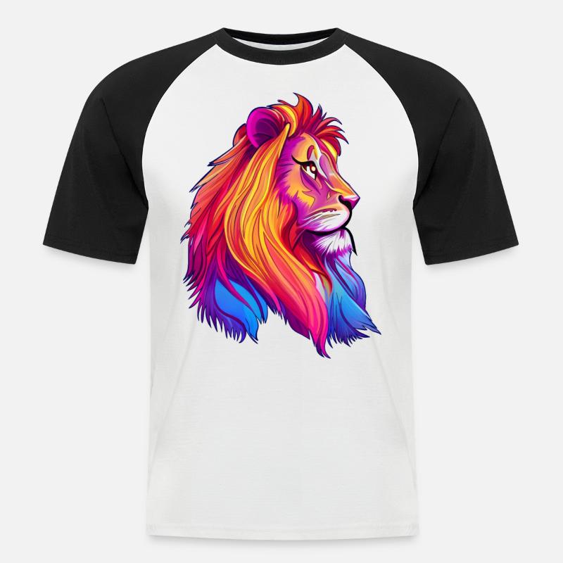 Löwe - Männer Baseball-T-Shirt - Weiß/Schwarz