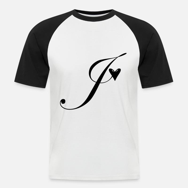 Monogramm J Herz Ranke - Männer Baseball-T-Shirt - Weiß/Schwarz