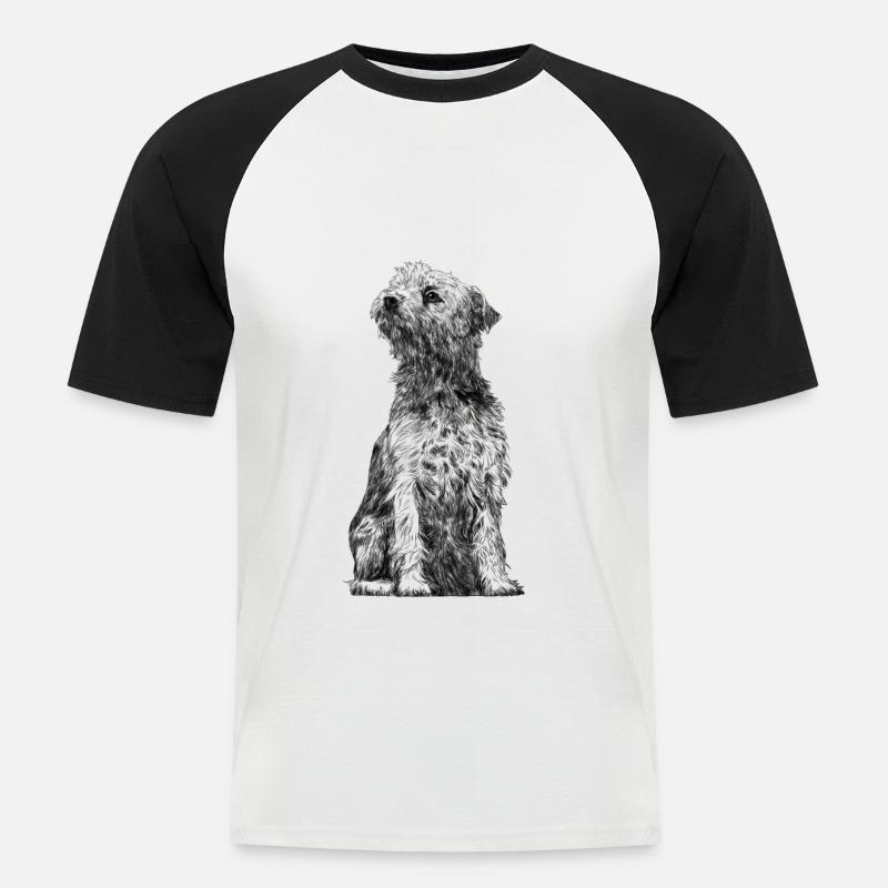 Sitzender Border Terrier Dog - Männer Baseball-T-Shirt - Weiß/Schwarz