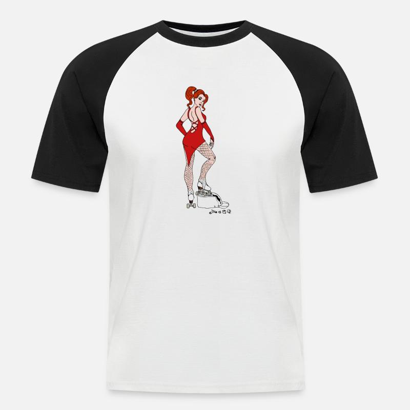 Pinup Roller Quad Artistic - Männer Baseball-T-Shirt - Weiß/Schwarz